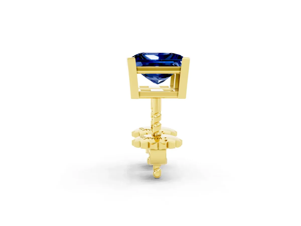 Princess Cut Blue Sapphire Stud Earrings Yellow gold