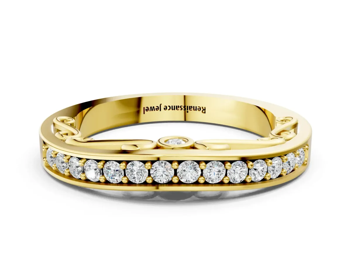 Channel Set Round Diamond Contoured Band Yellow gold