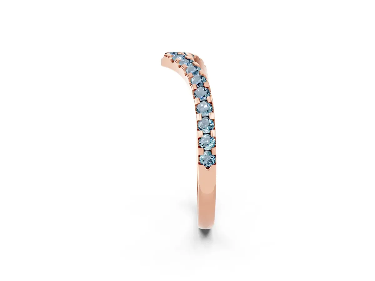 Pavé Round Aquamarine Chevron Band with Shared Prong Setting Rose gold