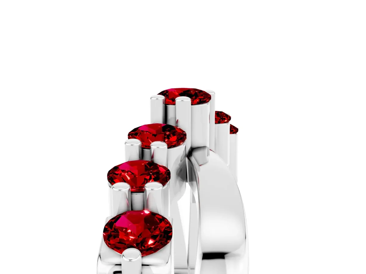 Round Ruby Prong-Set Crossover Band Silver