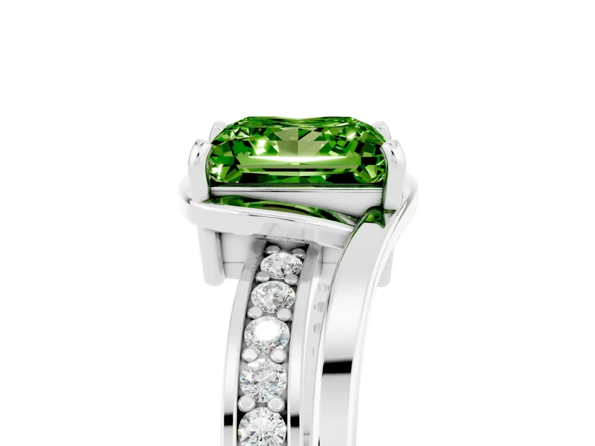 Princess Cut Peridot Solitaire Ring with Split Shank and Prong Setting Platinum