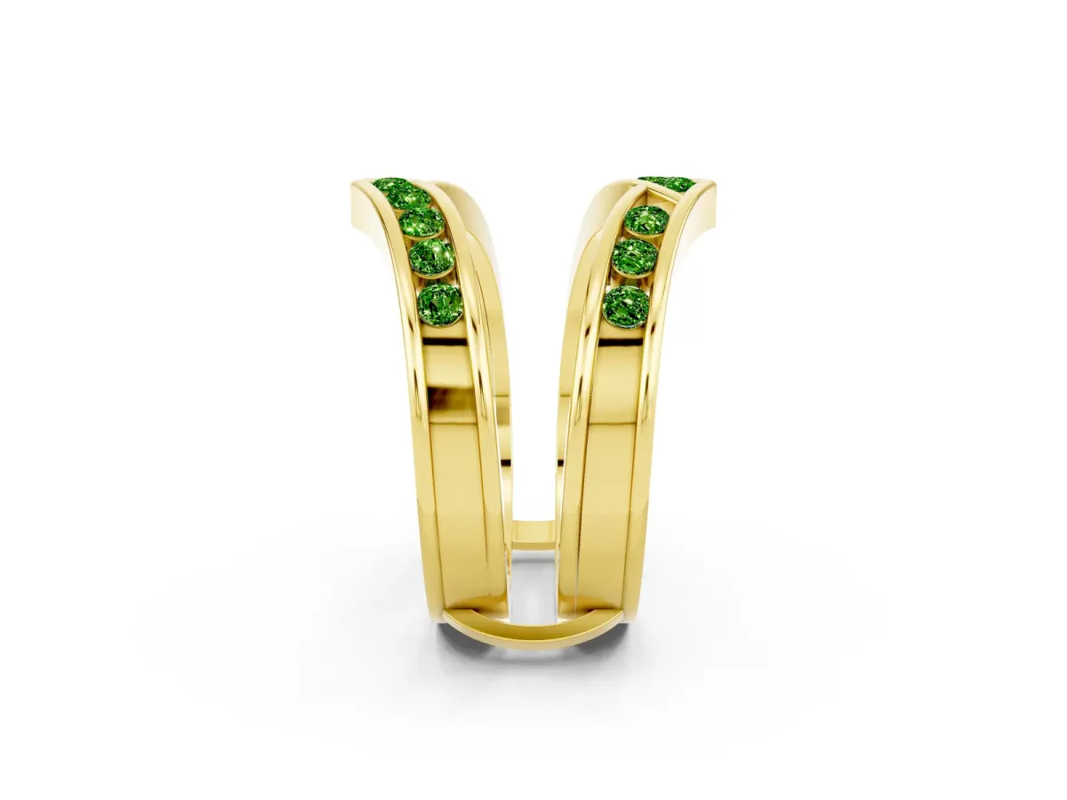 Round Peridot Channel-Set Chevron Band Yellow gold