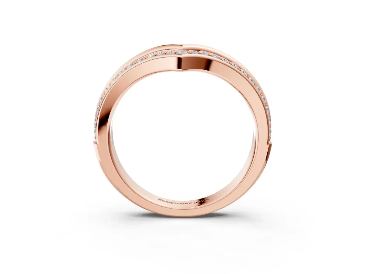 Pavé Round Diamond Chevron Band with Channel Setting Rose gold