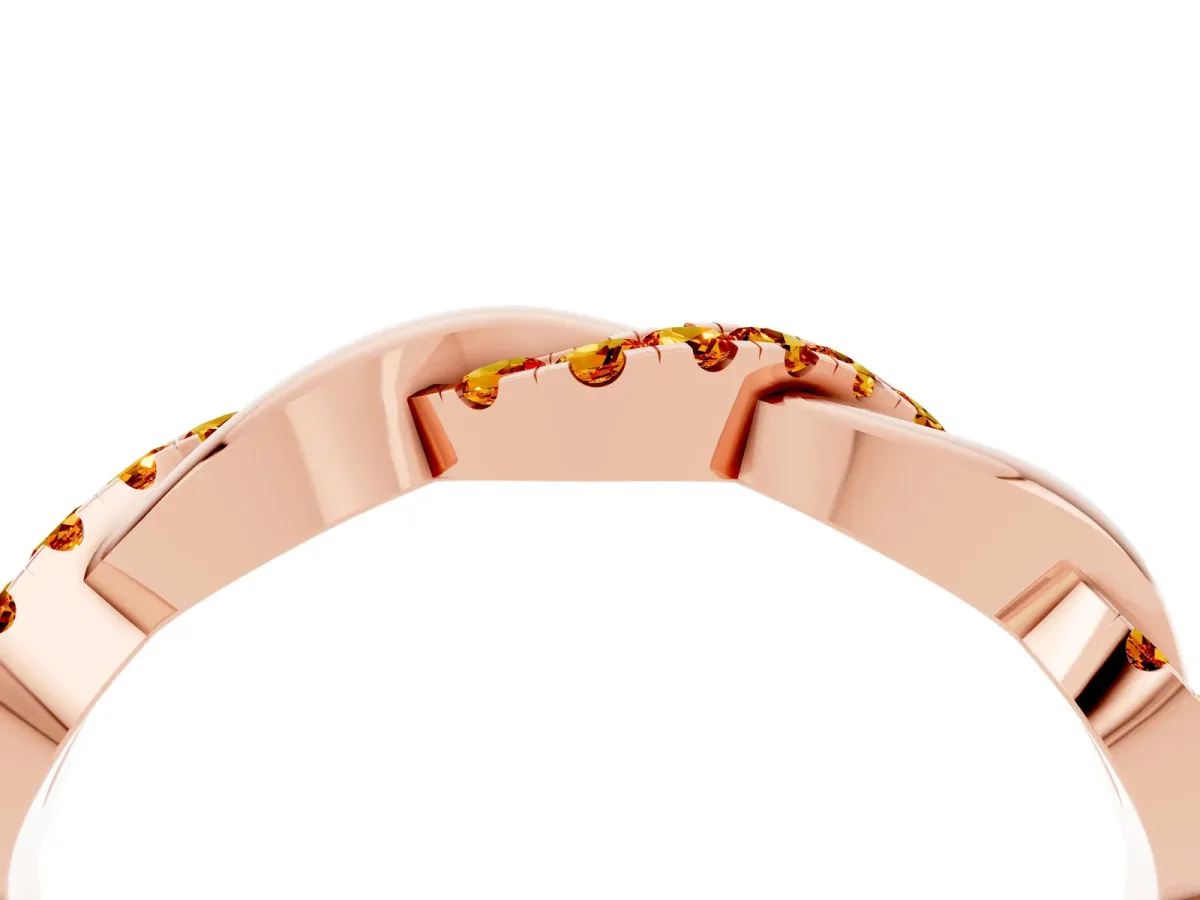 Pavé Round Citrine Twist Eternity Band with Shared Prong Setting Rose gold