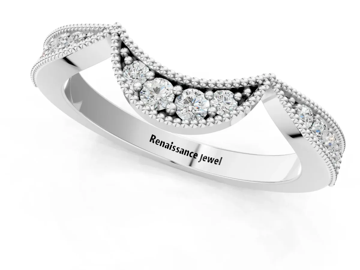 Pavé Round Diamond Contour Milgrain Band White gold