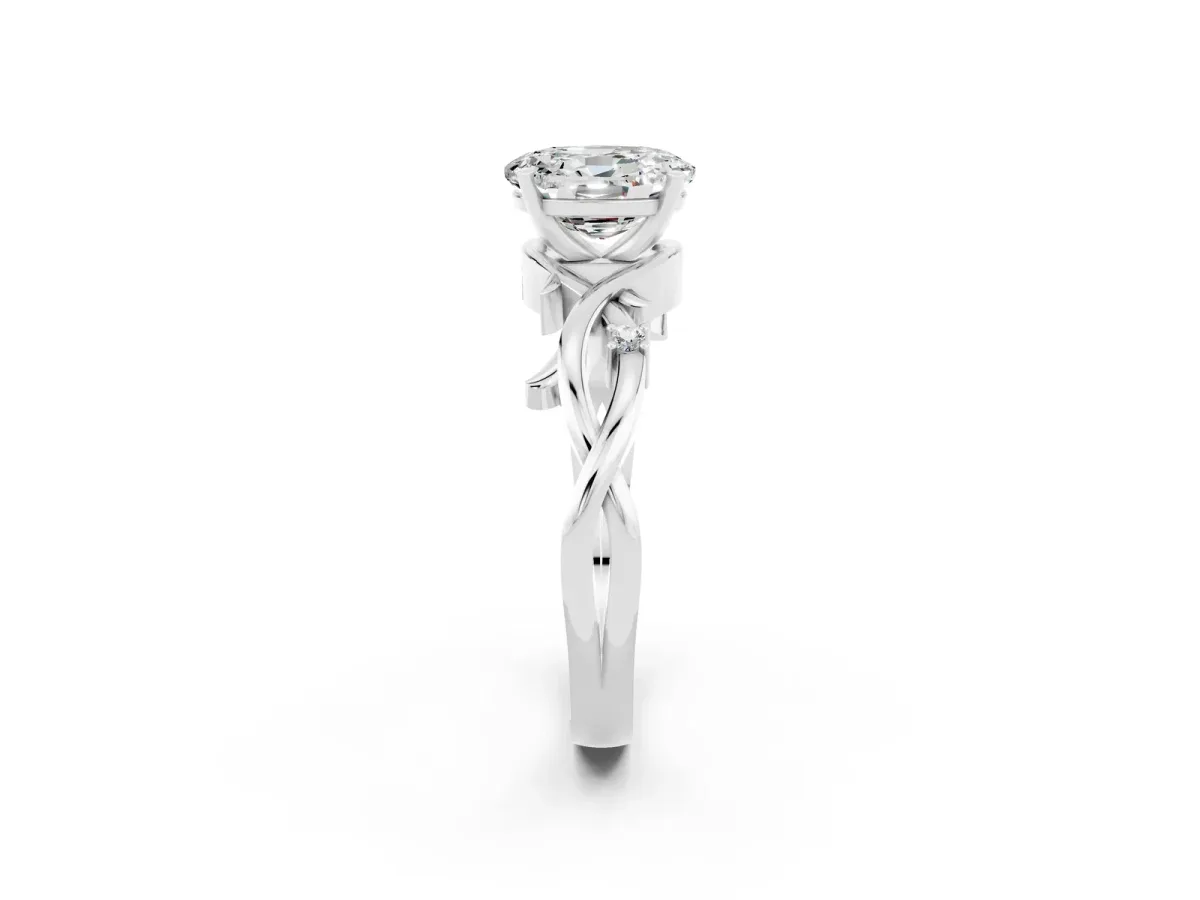 Oval Cut Moissanite Solitaire Ring with Twisted Band and Prong Setting Silver