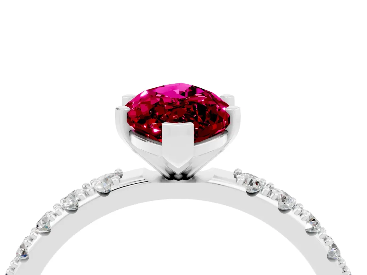 Marquise Cut Garnet Solitaire Pavé Band with Four-Prong Setting Silver