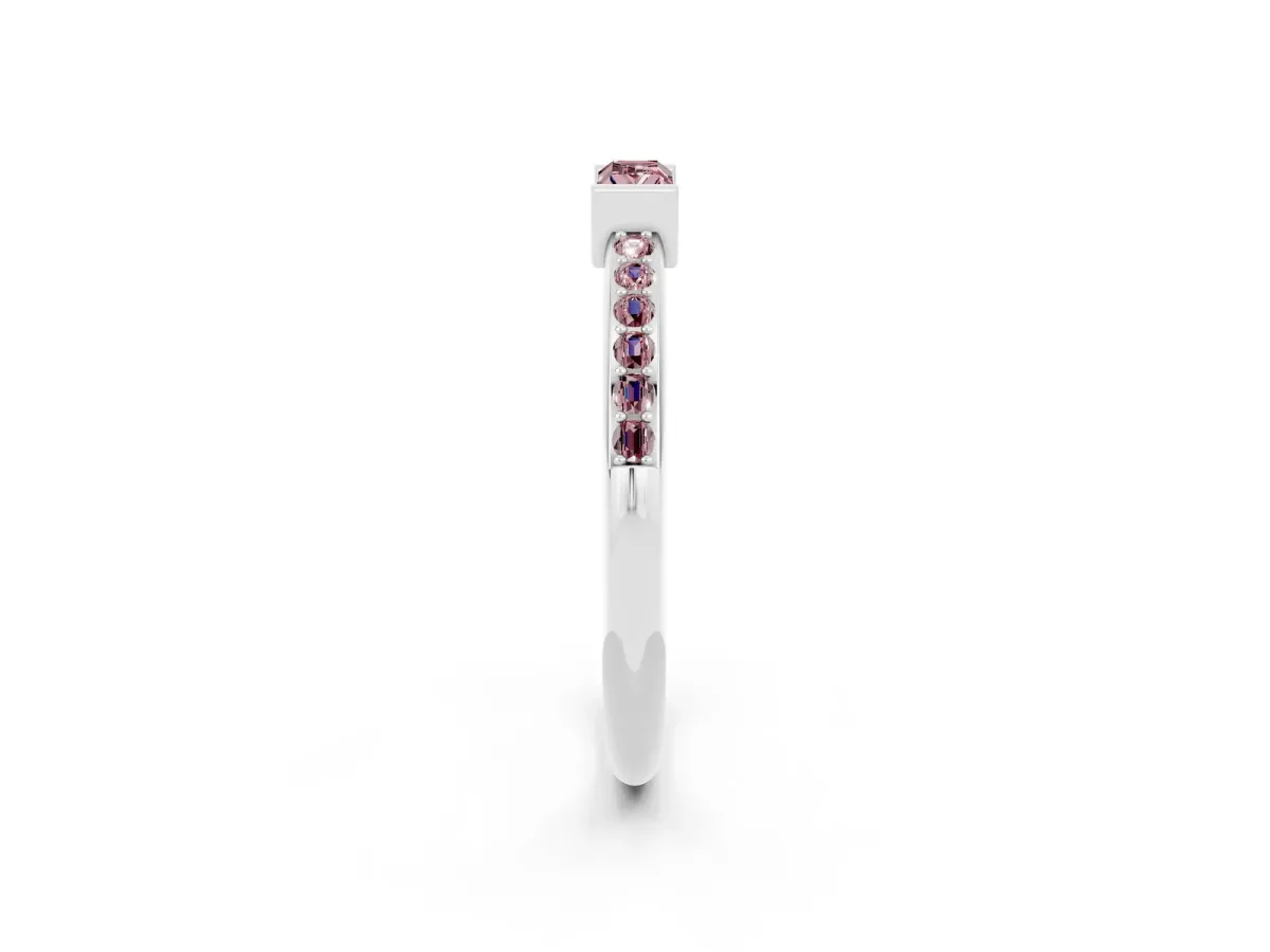 Baguette Morganite Pavé Band with Bar Setting Silver