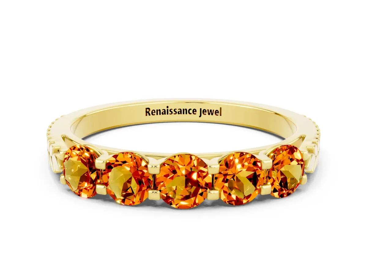 Five-Stone Round Citrine Prong-Set Band Yellow gold