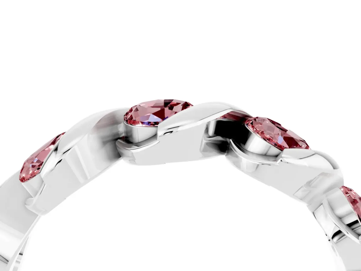 Round Morganite Wave Band with Channel Setting and Shared Prongs Silver
