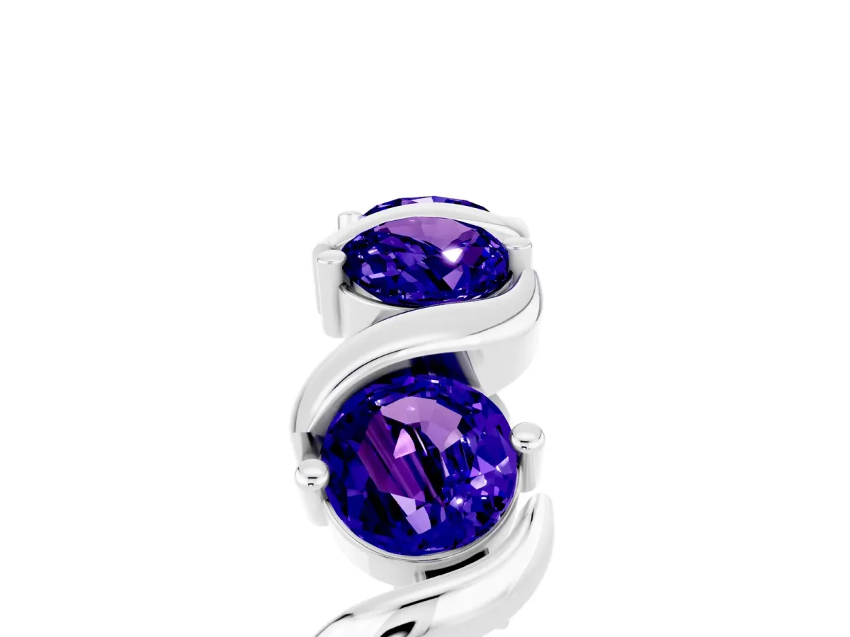 Round Tanzanite Half Eternity Band with Wave Prong Setting White gold