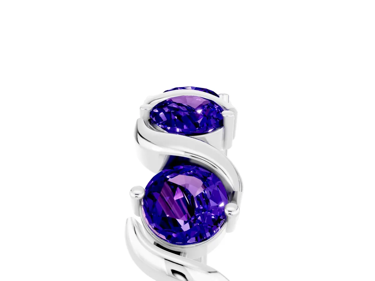 Six-Stone Round Tanzanite Wave Band with Shared Prong Setting Silver