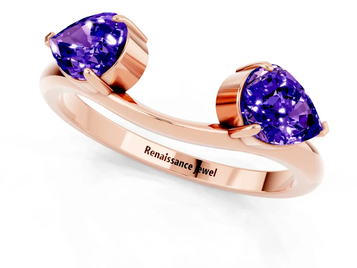 Two-Stone Pear Tanzanite Bypass Ring with Prong Setting Rose gold