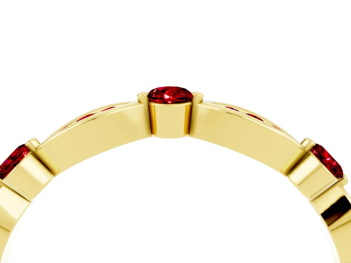 Marquise and Round Ruby Milgrain Band with Bezel Setting Yellow gold