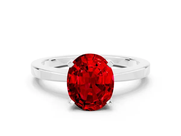 Oval Cut Ruby Solitaire Engagement Ring with Classic Band and Four-Prong Setting Silver