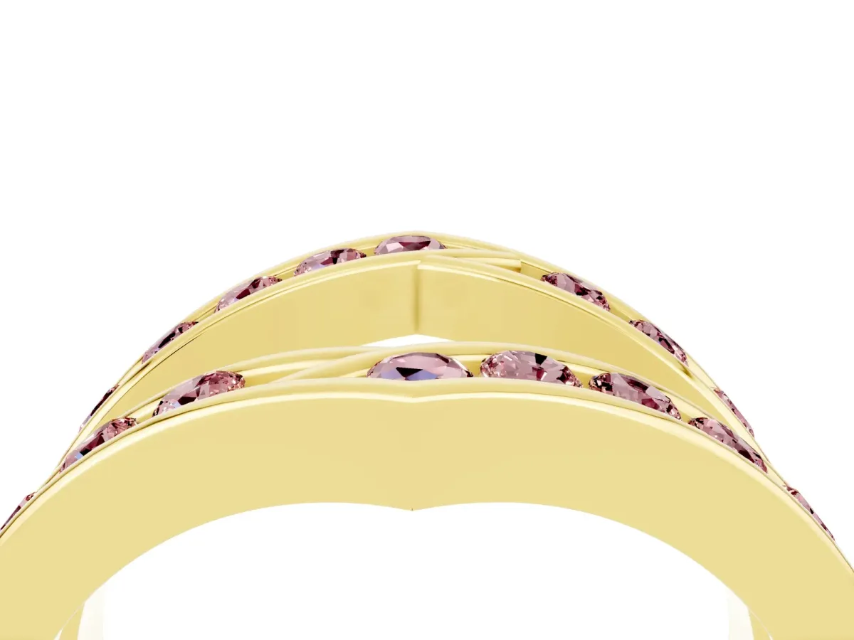 Round Morganite Channel-Set Chevron Band Yellow gold