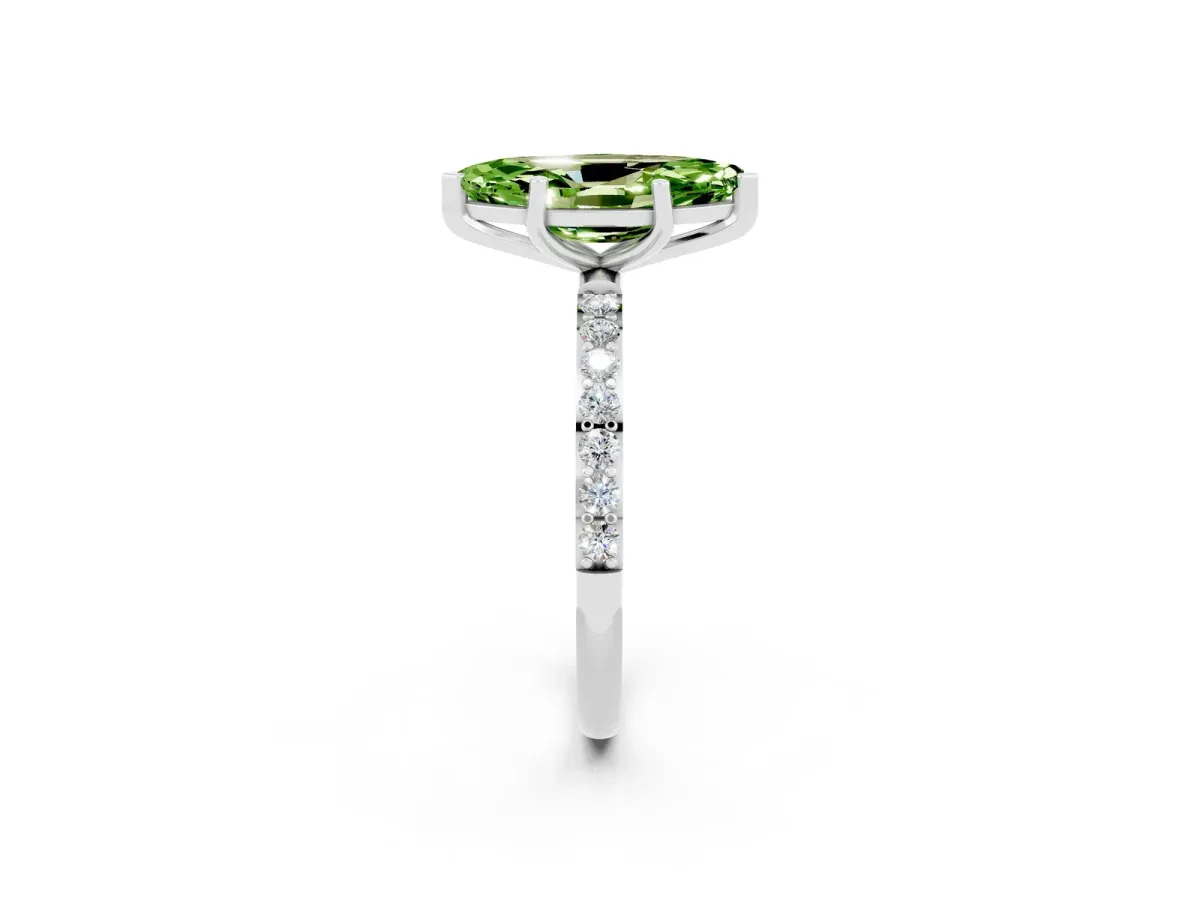 Marquise Cut Peridot Solitaire Ring with Round Pavé Band and Prong Setting Silver