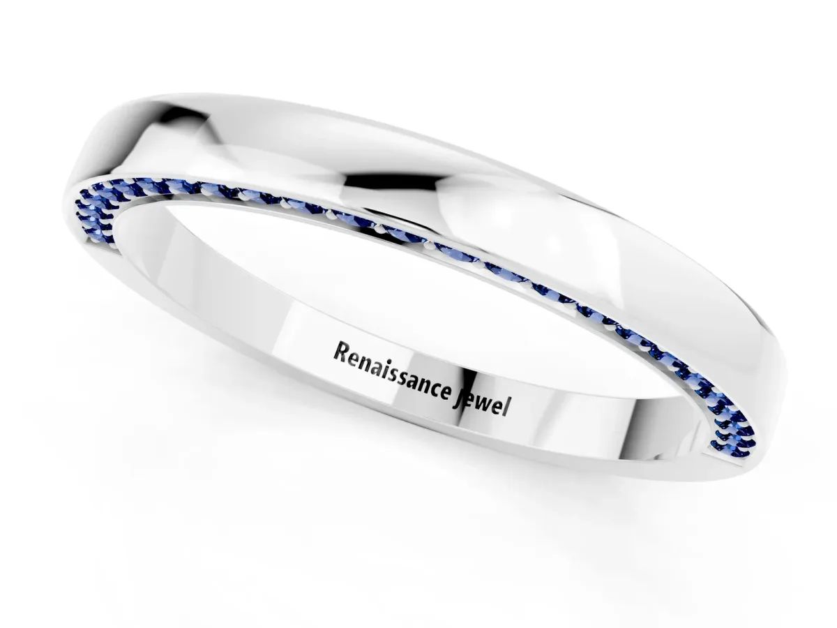 Pavé Round Blue Sapphire Channel Set Band White gold