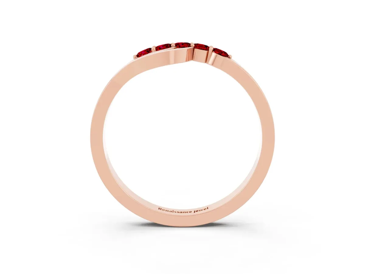 Five-Stone Round Ruby Crossover Band with Prong Setting Rose gold