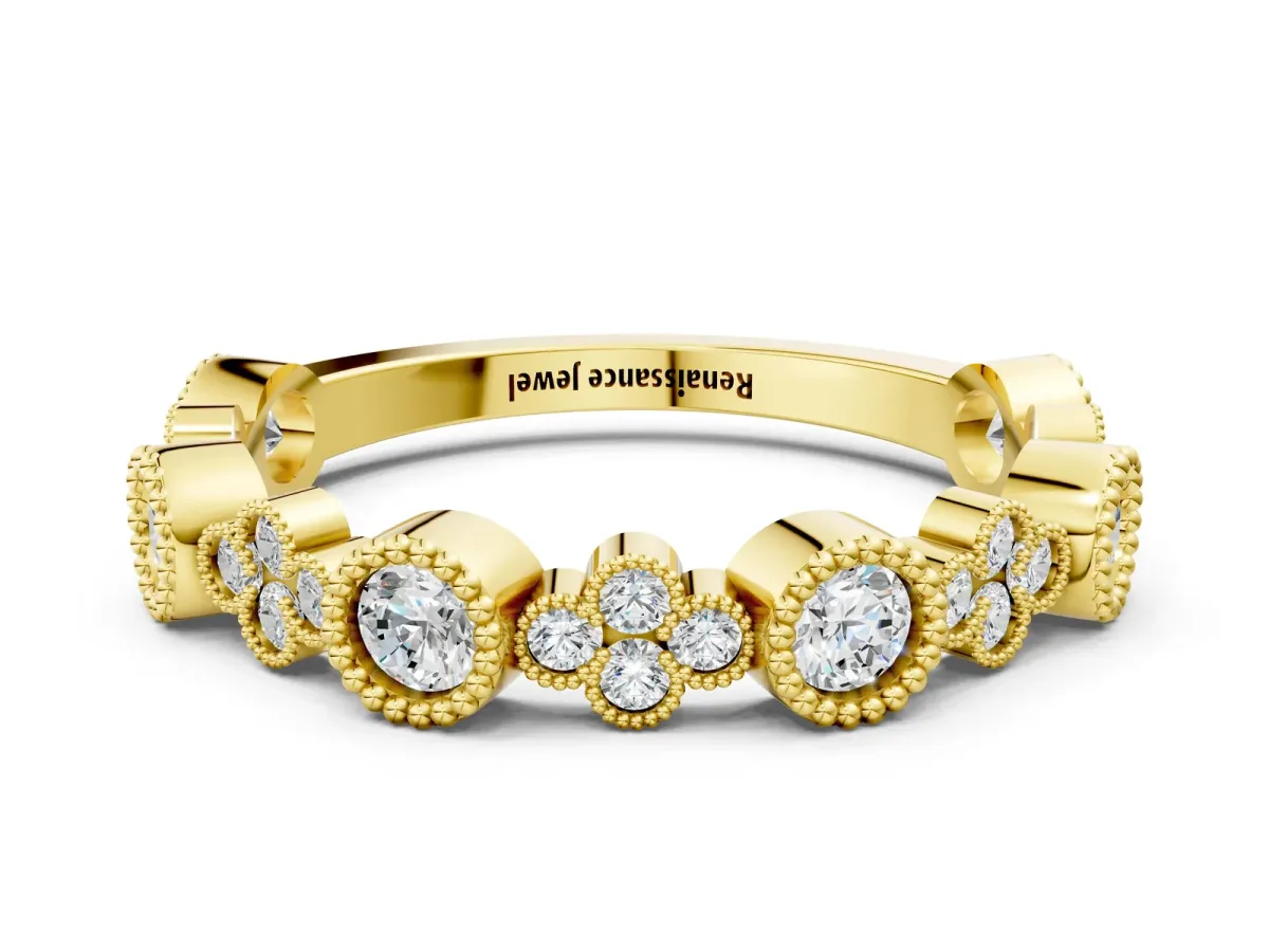 Milgrain Bezel Set Round Diamond Cluster Eternity Band Yellow gold