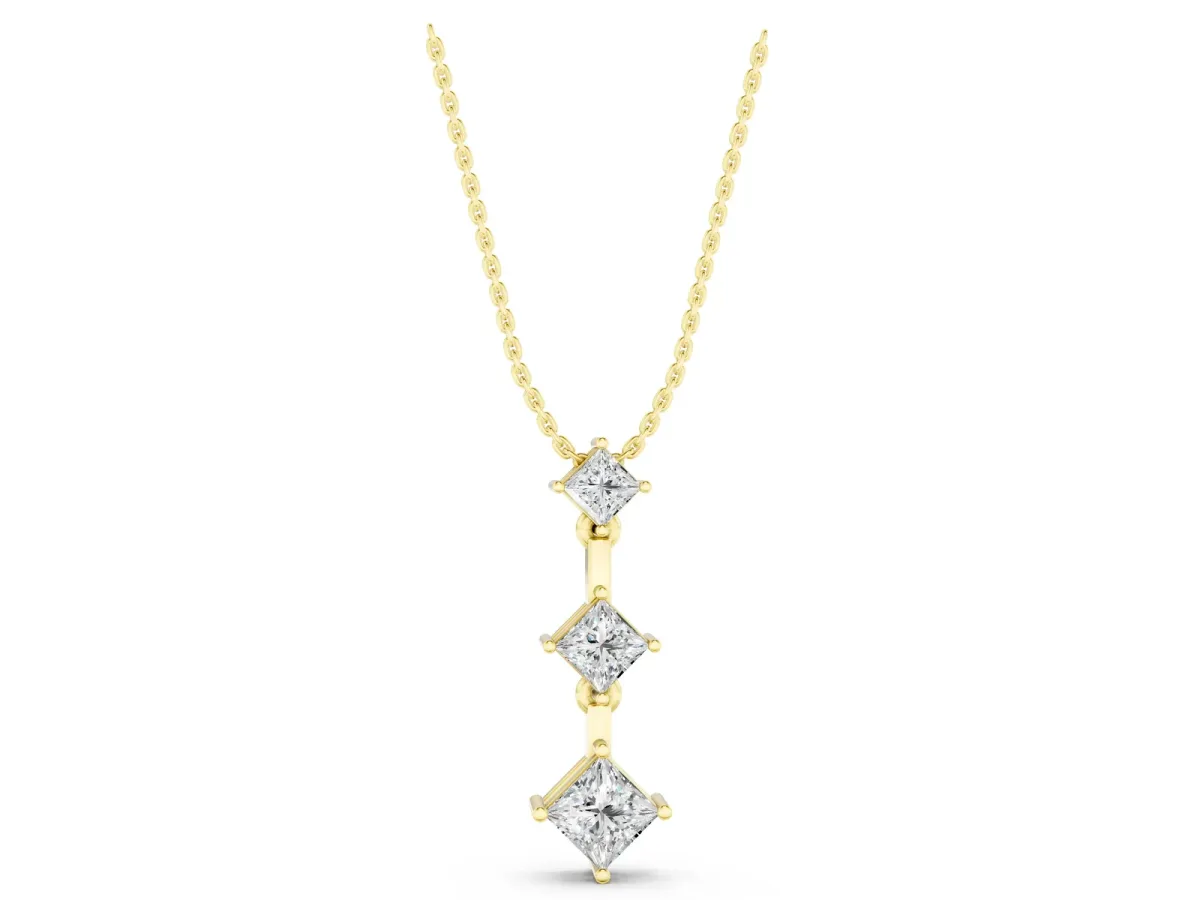 Triple Princess Cut Drop Pendant with Four-Prong Setting Yellow gold