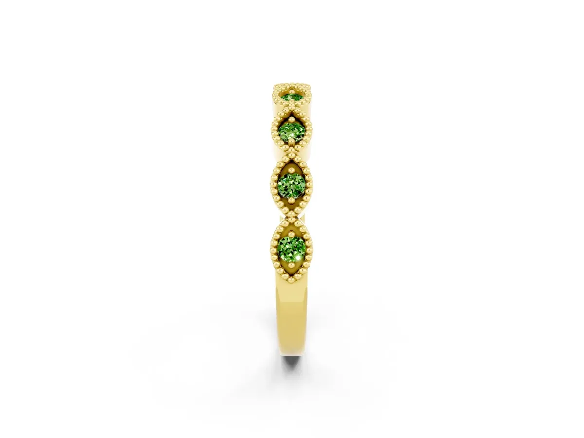 Milgrain Marquise Peridot Half Eternity Band with Bezel Setting Yellow gold
