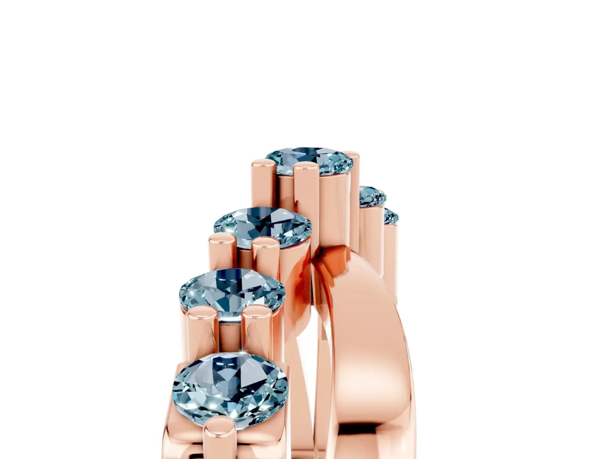 Round Aquamarine Prong-Set Crossover Band Rose gold