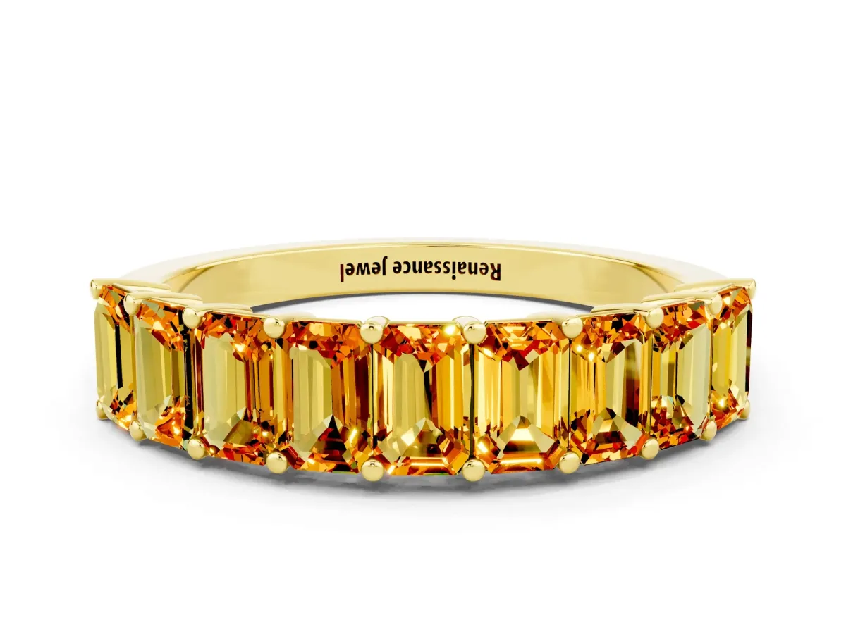 Emerald Cut Citrine Prong-Set Eternity Band Yellow gold