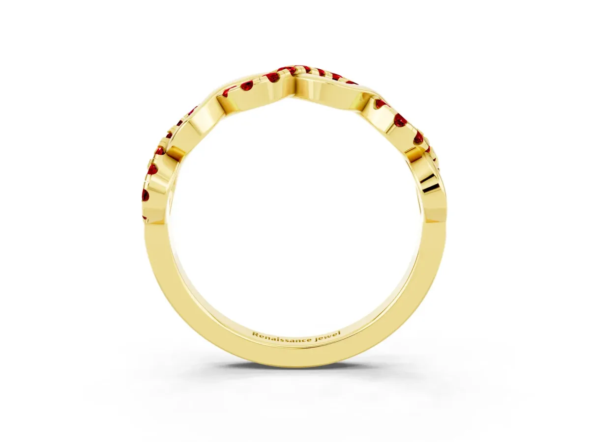 Twist Infinity Round Ruby Band with Pavé Setting Yellow gold