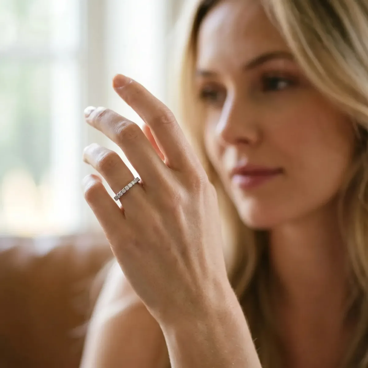 Pavé Round Diamond Half Eternity Band with Shared Prong Setting Silver