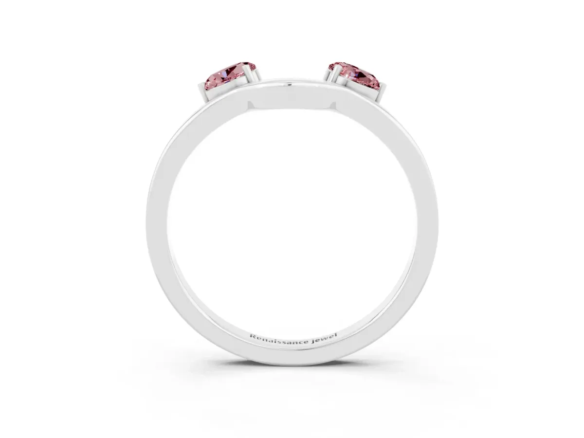Dual Round Morganite Open Band Ring with Prong Setting Silver