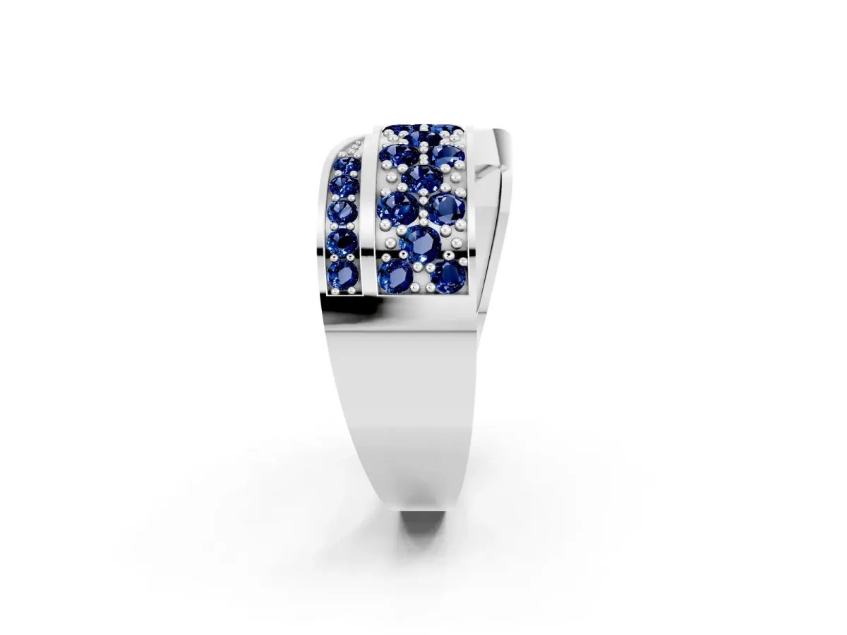 Pavé Round Blue Sapphire Crossover Band with Bead Prong Setting White gold