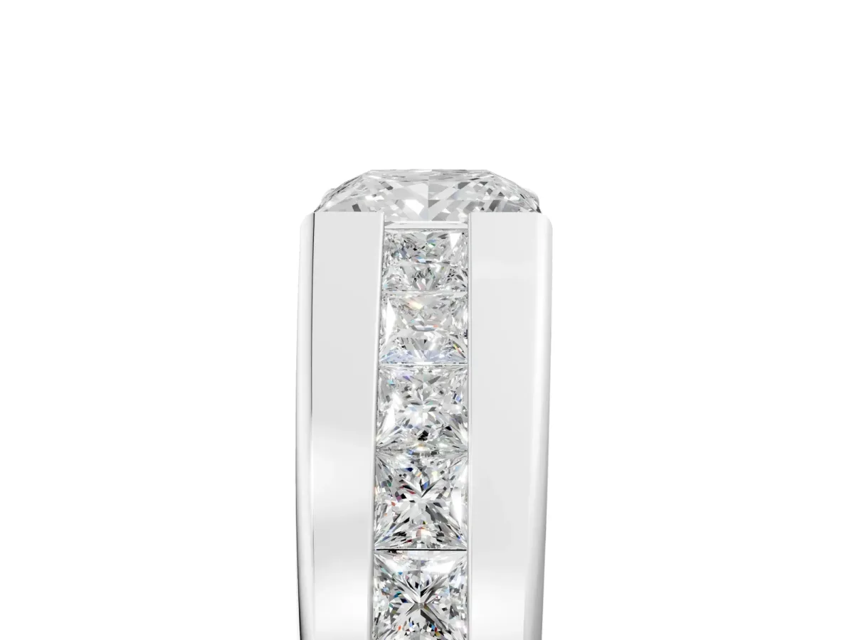 Princess Diamond Channel Set Mens Ring Silver