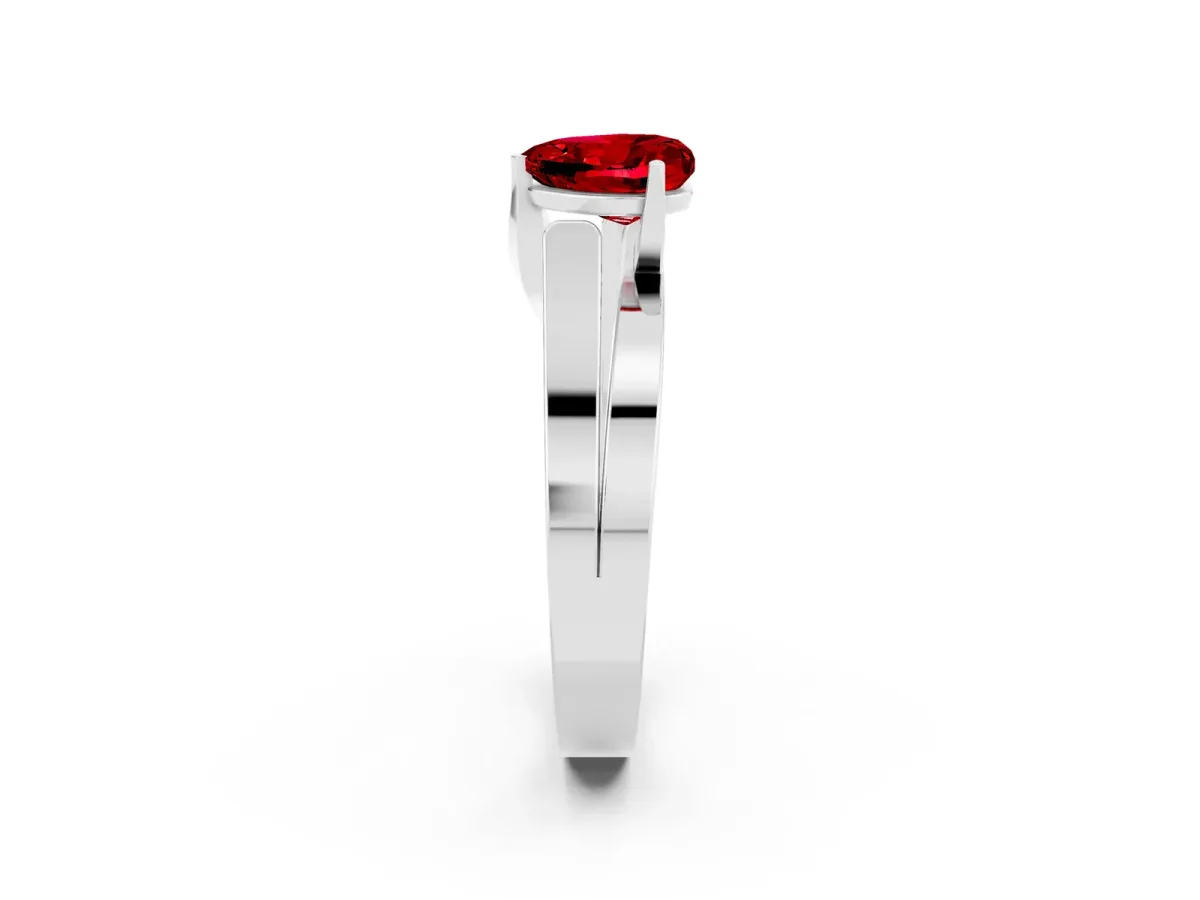 Modern Tension Set Heart Cut Ruby Solitaire Wide Band Ring White gold