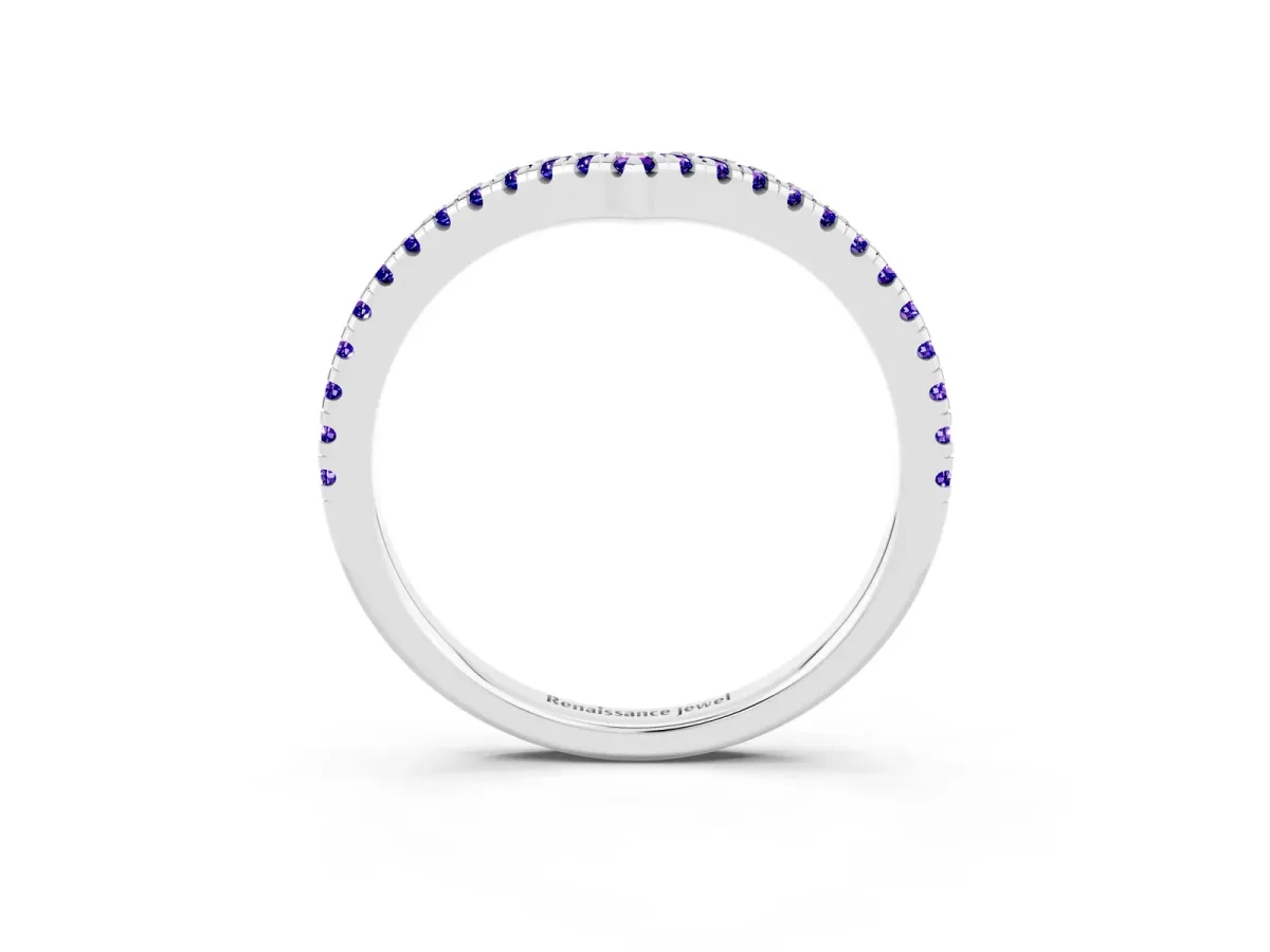 Pavé Round Tanzanite V-Shaped Chevron Band with Shared Prong Setting Platinum