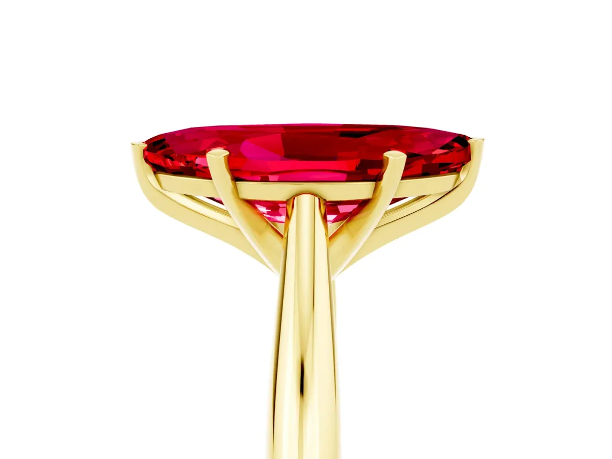 Marquise Cut Ruby Solitaire Engagement Ring with Cathedral Setting and Four-Prong Mount Yellow gold