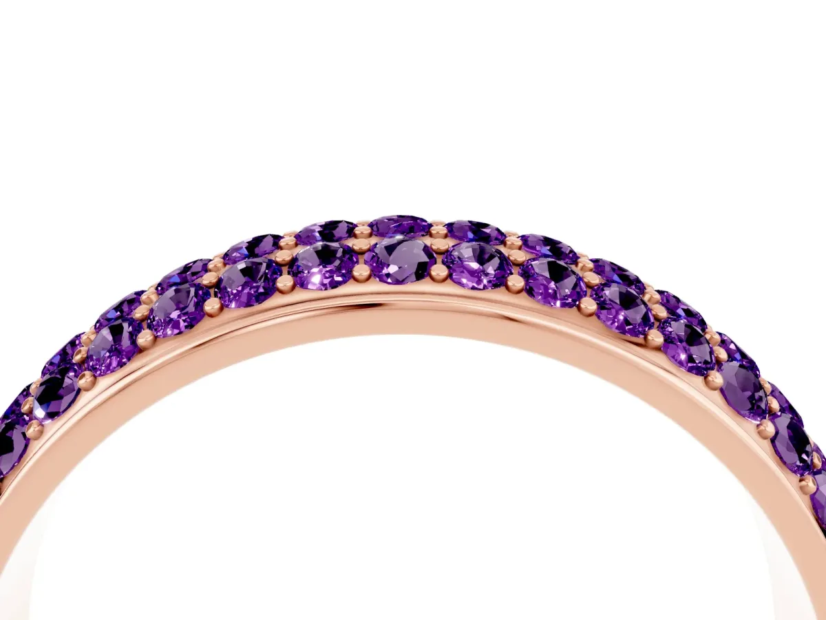 Three-Row Round Amethyst Eternity Band with Shared Prong Setting Rose gold