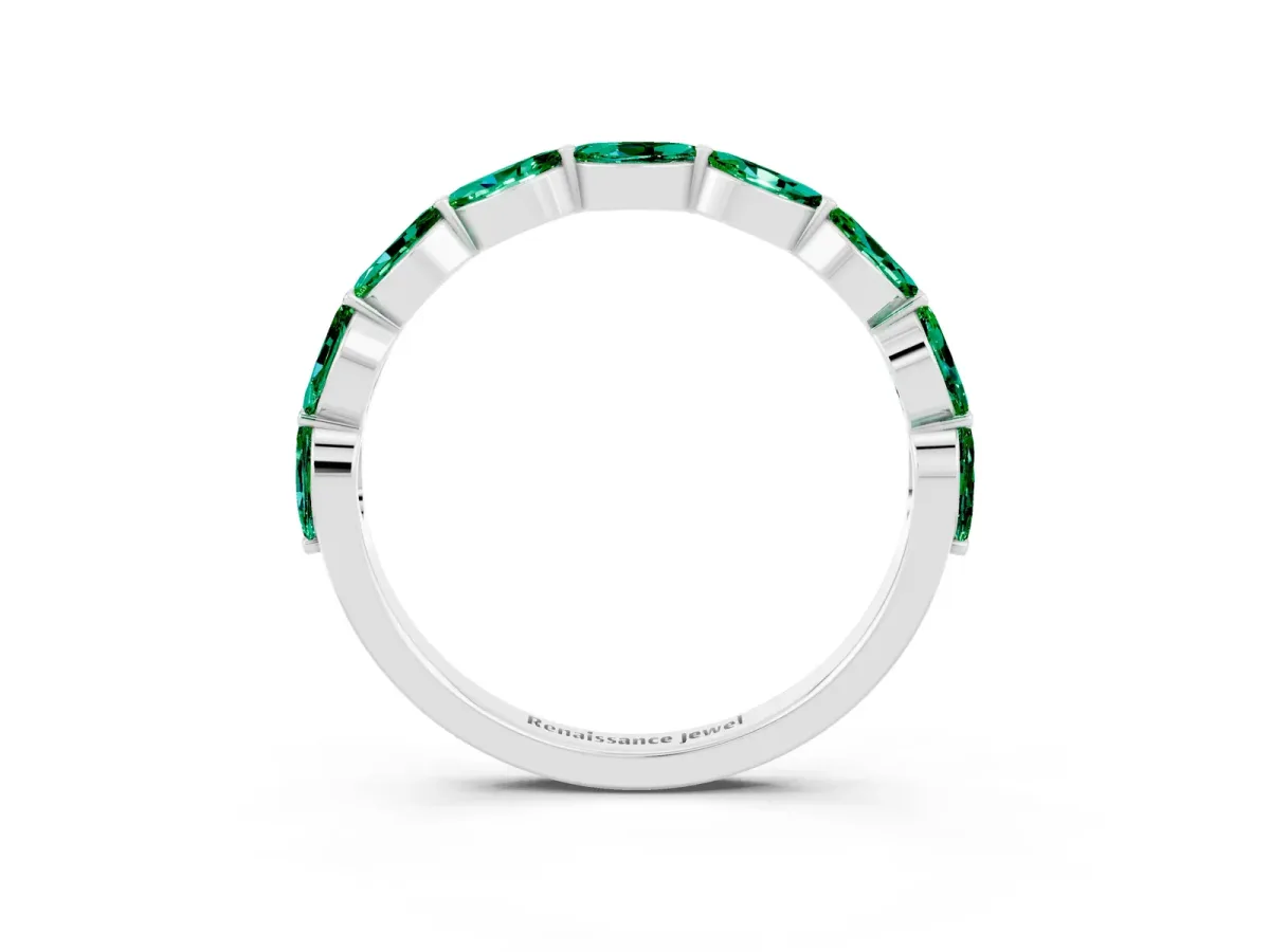 Marquise Emerald Half Eternity Band with Prong Setting Silver
