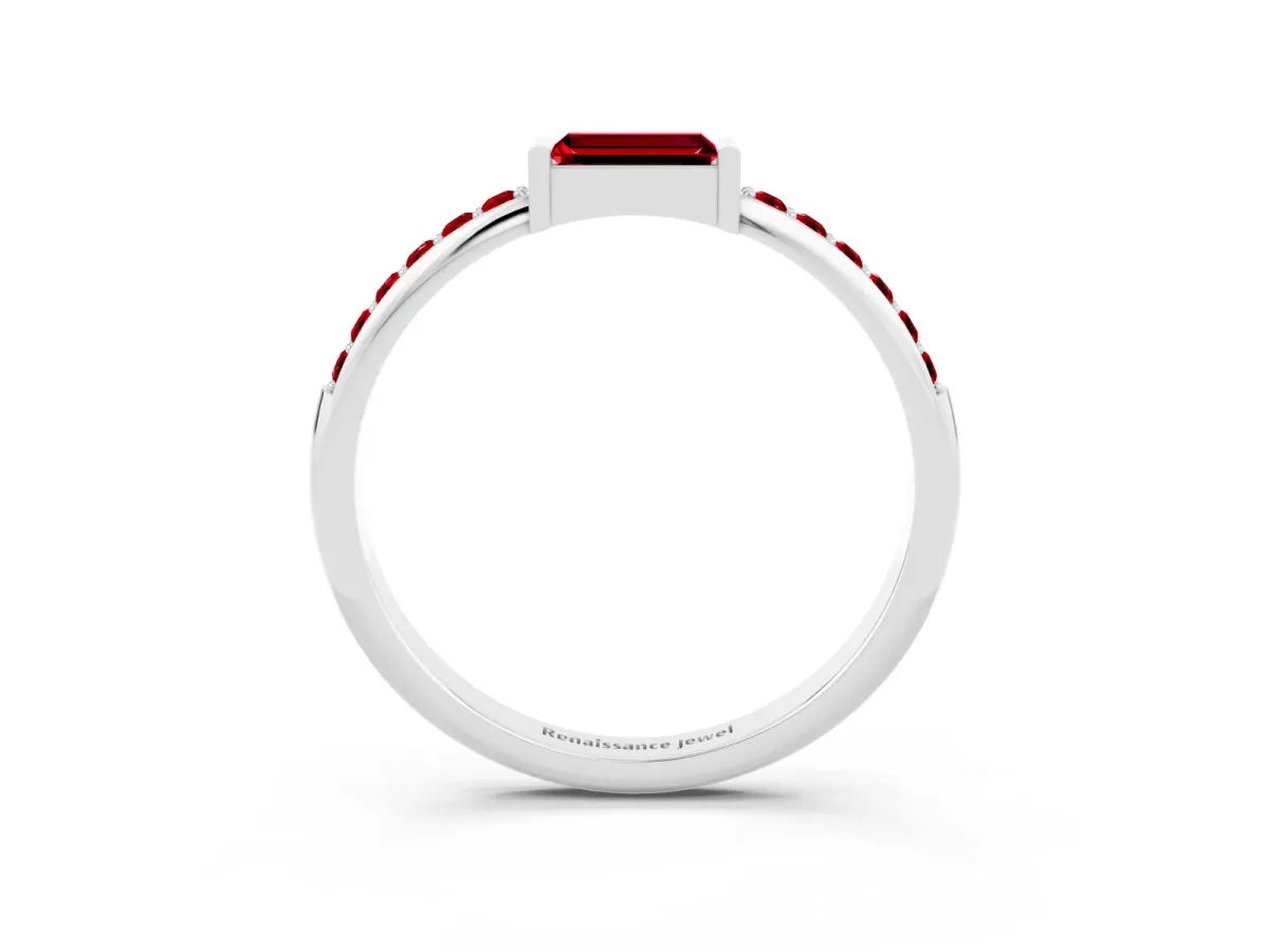 Baguette Ruby Pavé Band with Bar Setting Silver