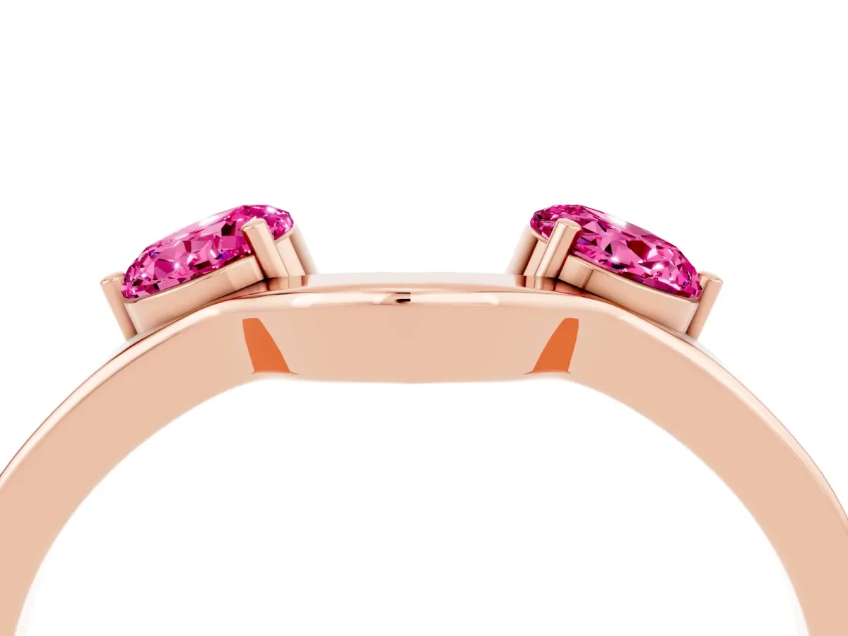 Dual Round Pink Sapphire Open Band Ring with Prong Setting Rose gold