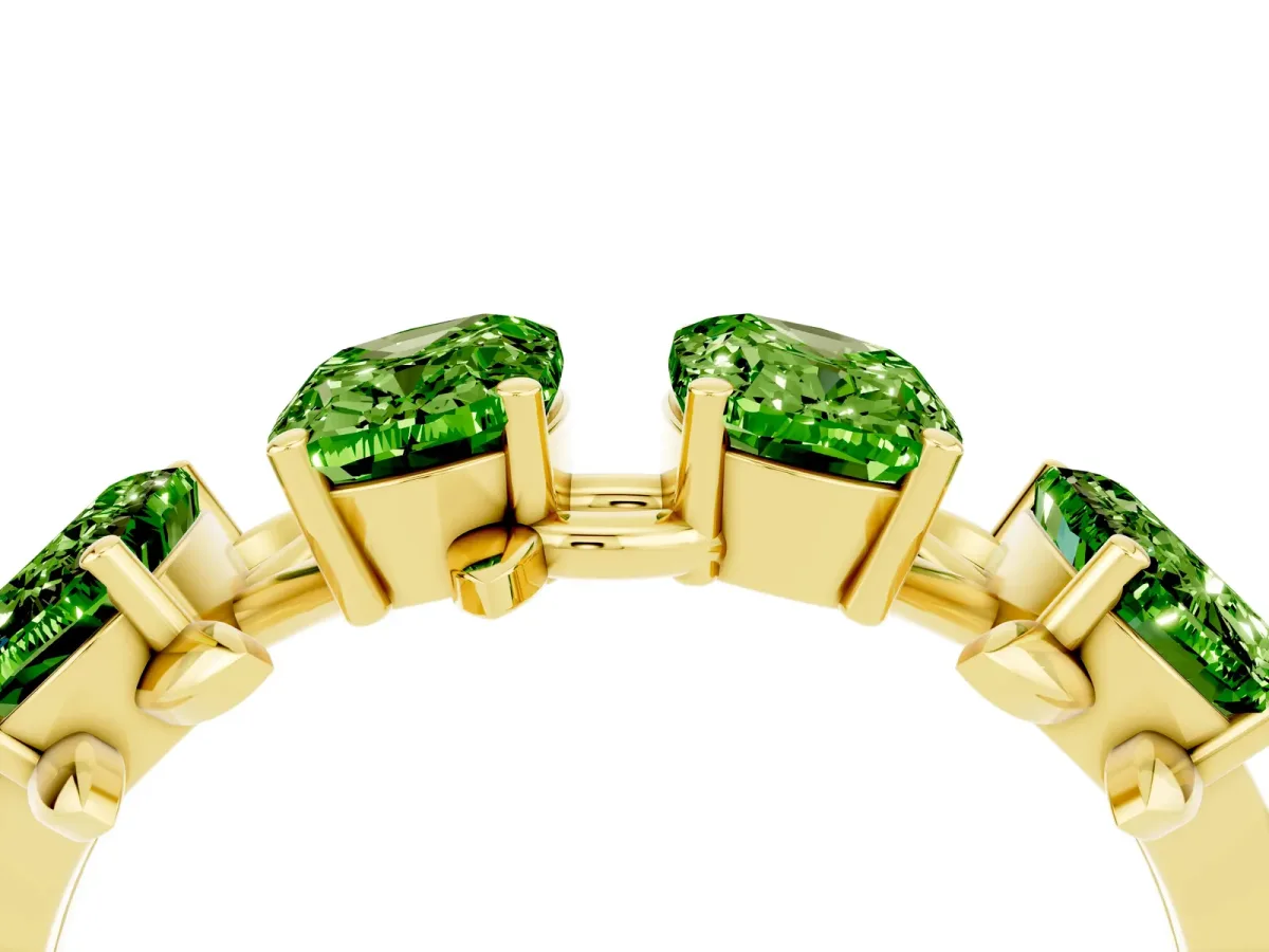 Emerald Cut Peridot Prong-Set Half Eternity Band Yellow gold