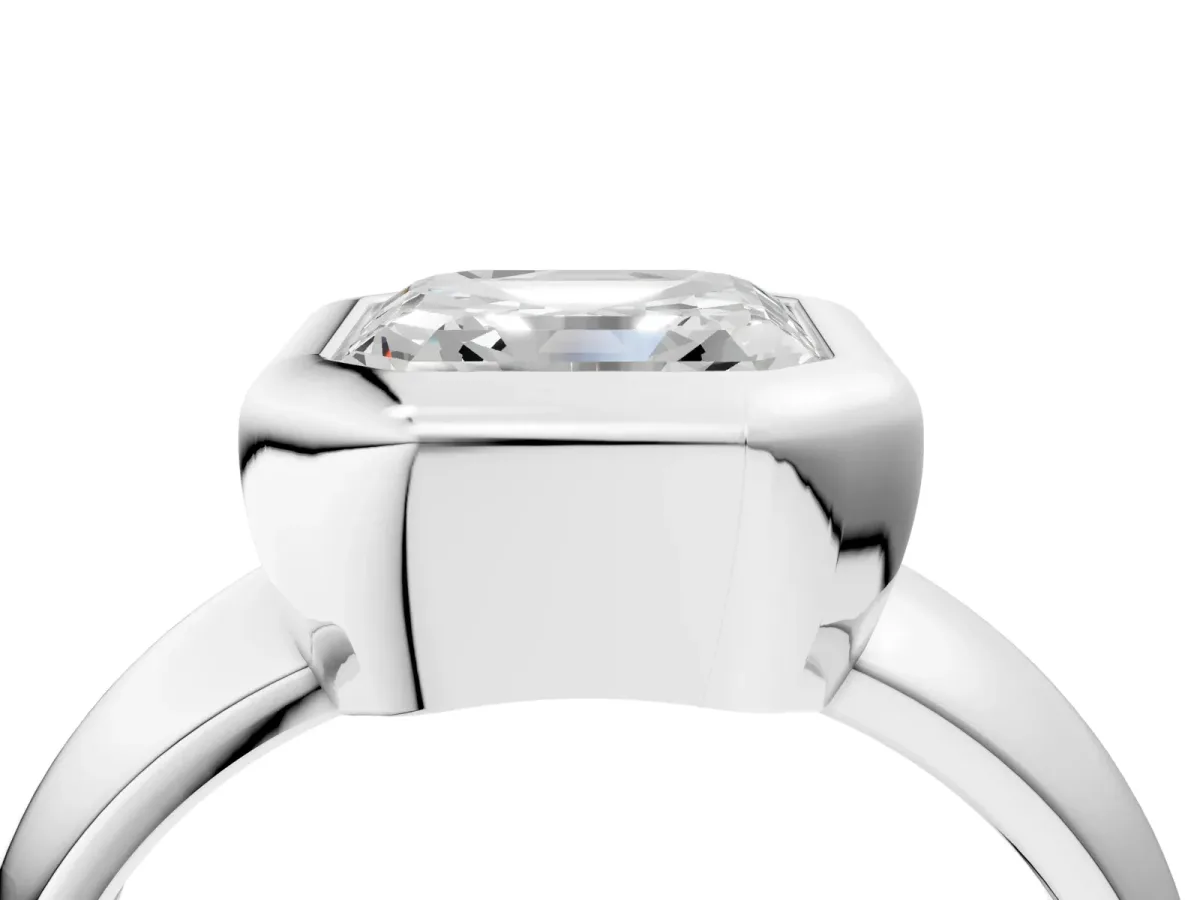 Bezel Set Asscher Cut Solitaire Ring with Wide Band Platinum