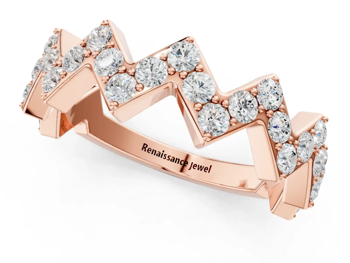 Zigzag Diamond Pave Round Eternity Band with Prong Setting Rose gold