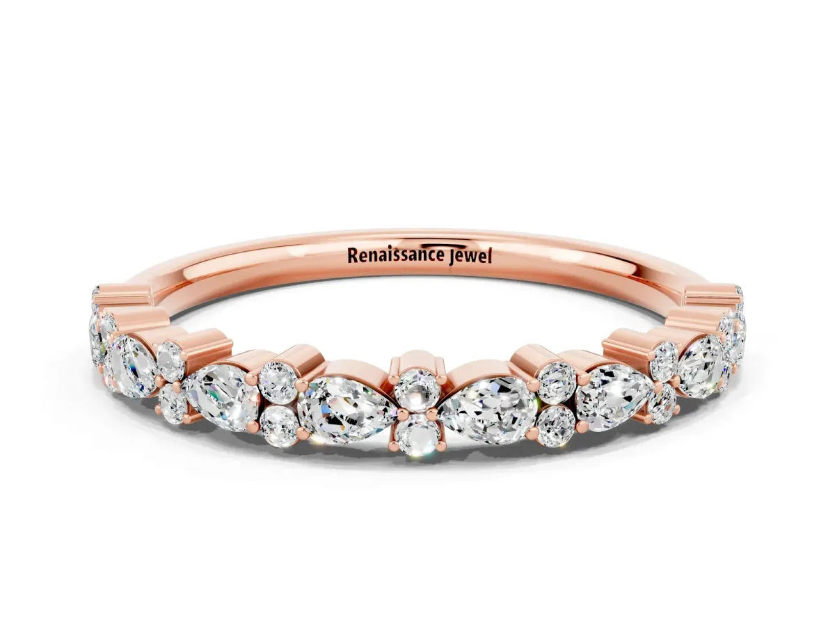 Pear and Round Moissanite Wedding Band Rose gold