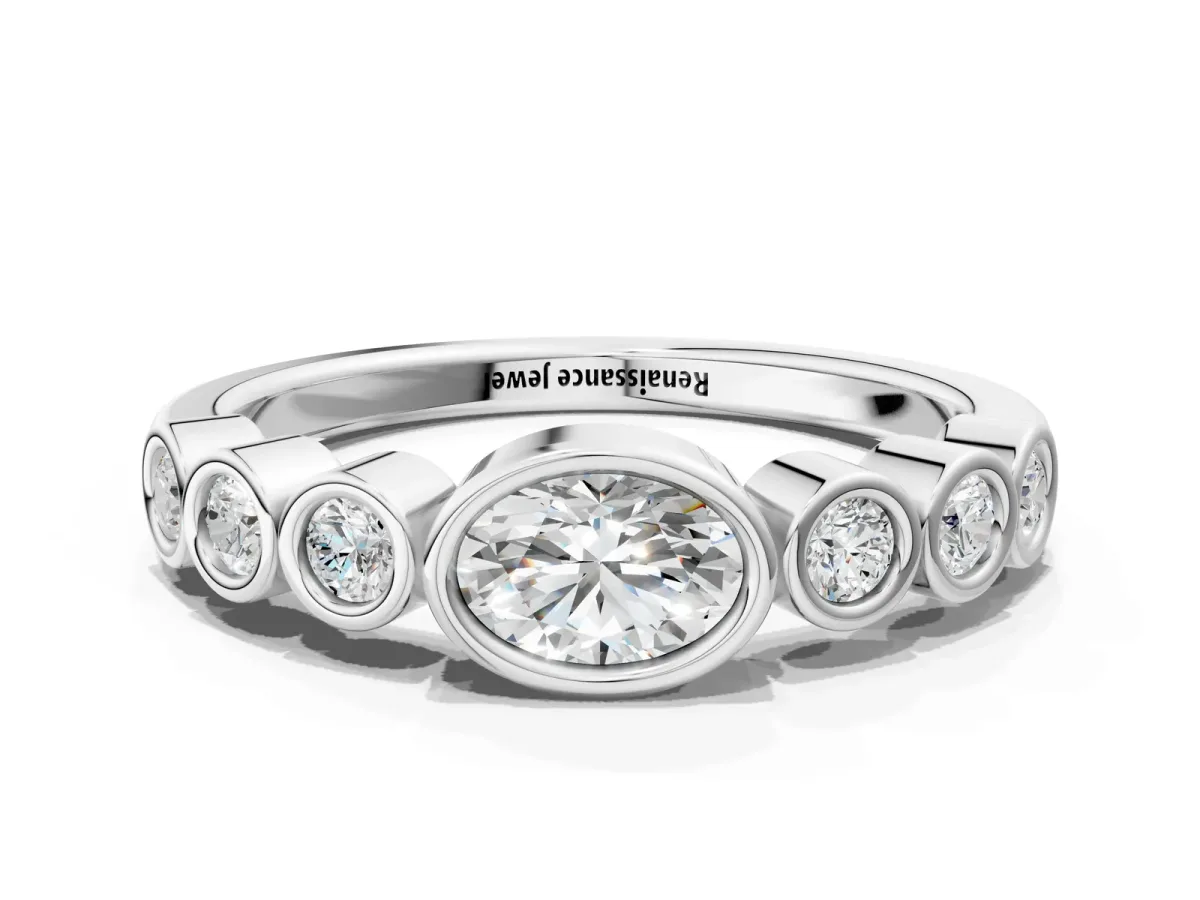 Bezel Set Oval Diamond Half Eternity Band Silver