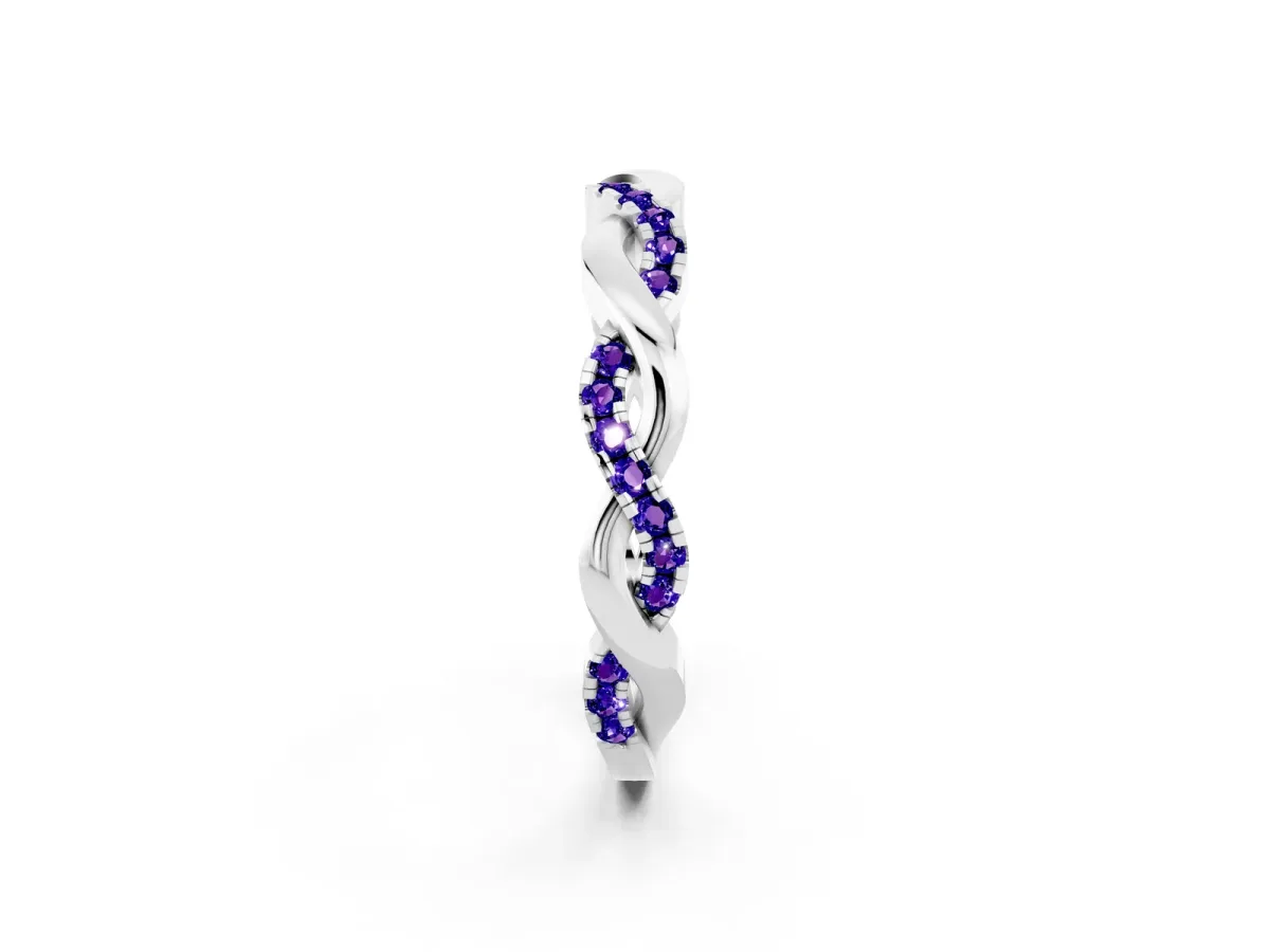 Round Tanzanite Twist Eternity Band with Pavé Setting Silver