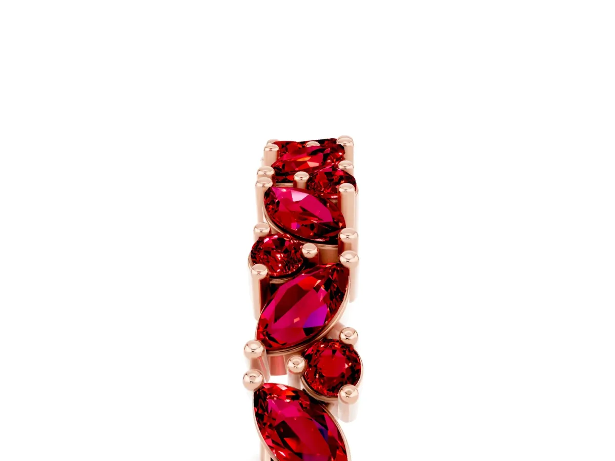 Marquise and Round Ruby Vine Eternity Band with Prong Setting Rose gold