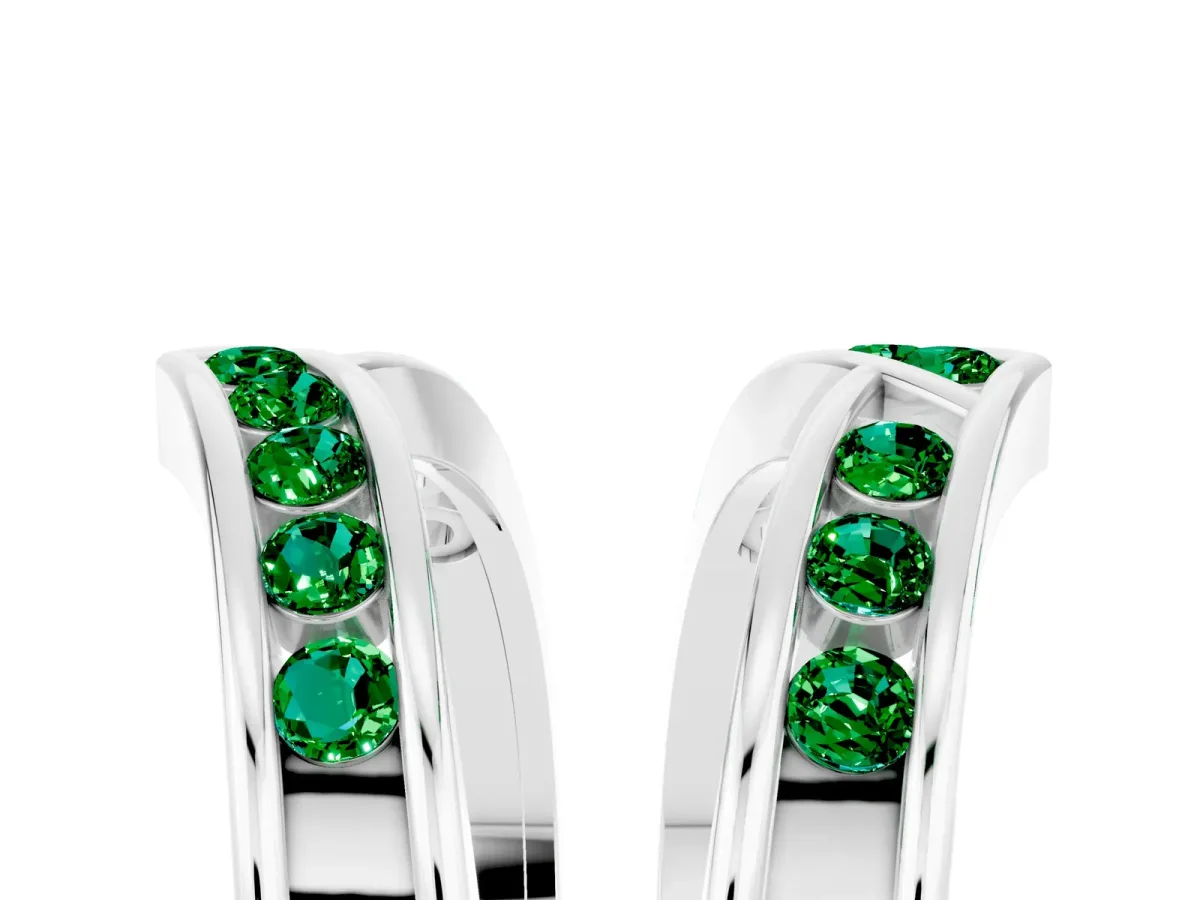 Round Emerald Channel-Set Chevron Band Silver