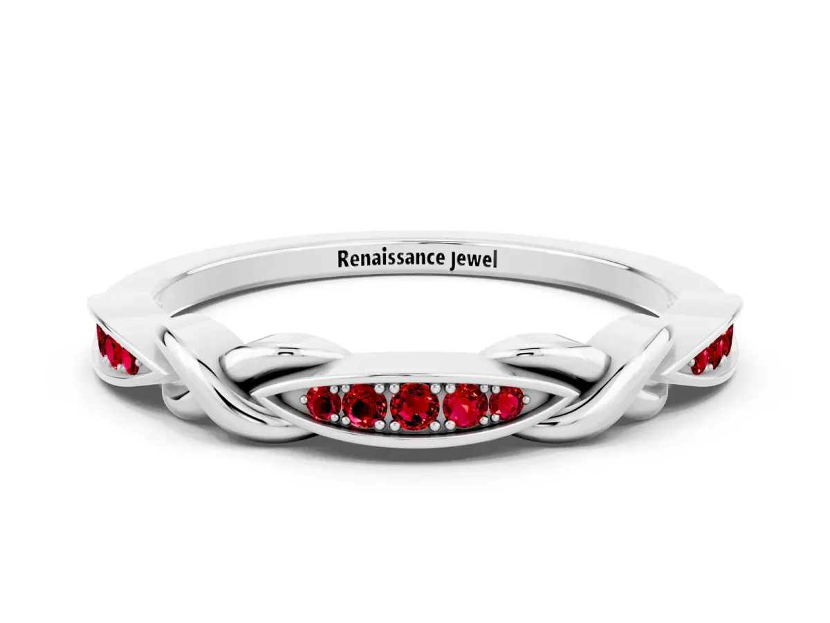 Twisted Marquise Ruby Pavé Band with Shared Prong Setting Silver