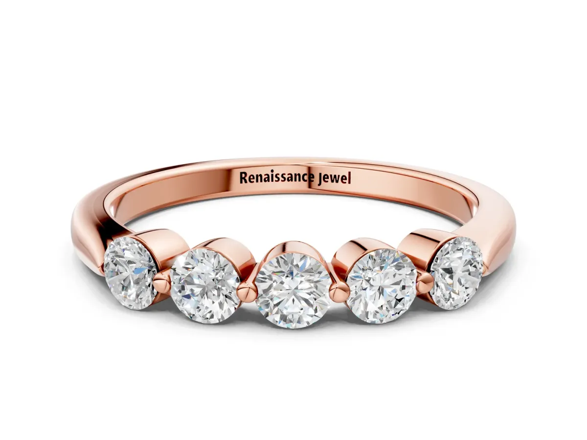 Five-Stone Round Diamond Half-Eternity Band with Prong Setting Rose gold